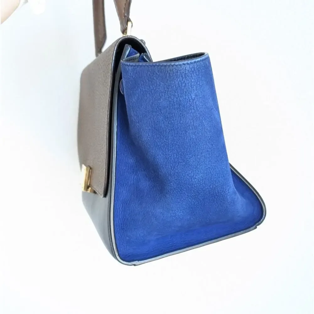 CELINE Blue/Black/Brown Leather Suede Trapeze Medium Handbag Shoulder Bag - Picture 11 of 16